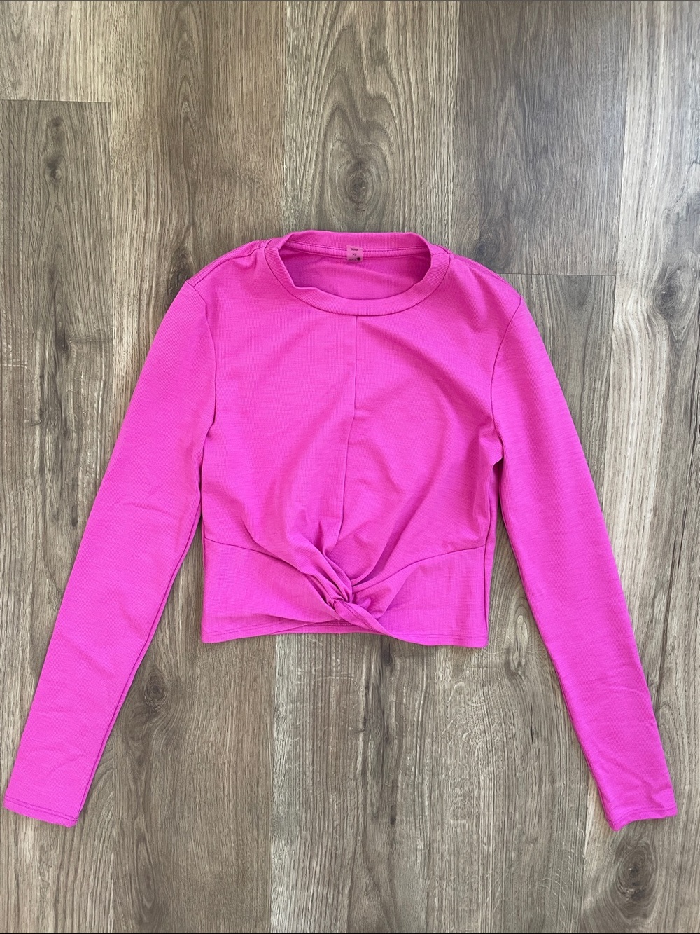 Beyond Yoga Cropped Long-Sleeve Twist Front Top - Bright Pink - XS